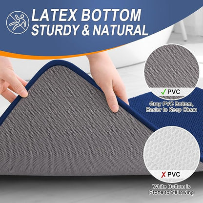 OLANLY Thick Memory Foam Bathroom Rugs 36x24, Soft Absorbent Bath Mat, Navy | Quick Dry Bath Rugs, Non-Slip Carpet, Machine Washable Mats for Bathroom Floor, Tub and Shower, Home Decor Accessories