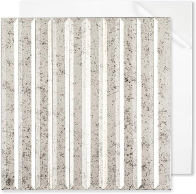 Peel and Stick Mirror Backsplash Tile, Light Antique, 11.8 x 11.8 Inch, Beveled Mirror Strip Tile for Kitchen Bathroom Bar Accent Wall, Pack of 5 Sheets
