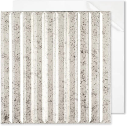 Peel and Stick Mirror Backsplash Tile, Light Antique, 11.8 x 11.8 Inch, Beveled Mirror Strip Tile for Kitchen Bathroom Bar Accent Wall, Pack of 5 Sheets