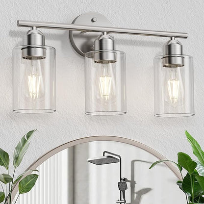 Espird Bathroom Vanity Light Fixtures Brushed Nickel, 3 Lights Bathroom Over Mirror, UL Certified, Modern Wall Lighting Fixtures with Glass Shade, E26 Socket