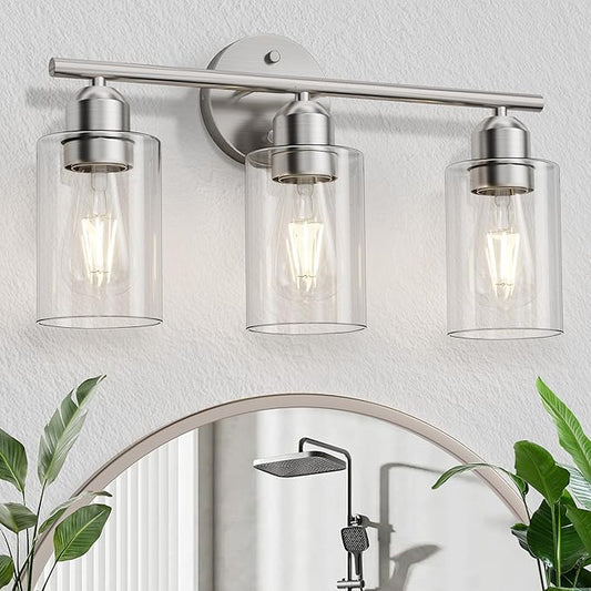 Espird Bathroom Vanity Light Fixtures Brushed Nickel, 3 Lights Bathroom Over Mirror, UL Certified, Modern Wall Lighting Fixtures with Glass Shade, E26 Socket