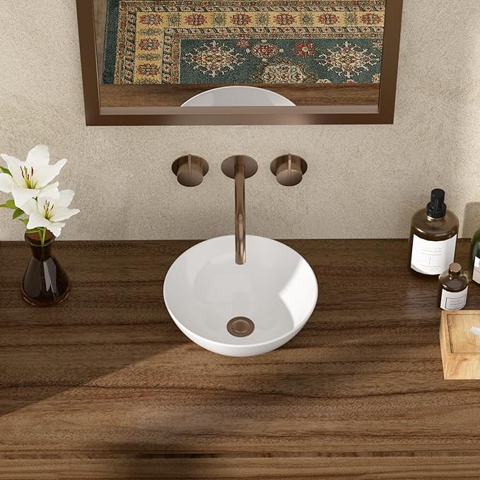 13"x13" Bathroom Vessel Sink Modern Small Round Above Counter White Ceramic Vessel Vanity Sink Art Bowl Basin