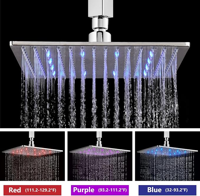 Aolemi Ceiling Shower Faucet Set with Handheld 12" LED Head Polish Chrome | Handheld Spray,12 Inch Rain LED Head,Shower Valve and Trim Kit,All Metal,Ceiling System,Bathroom Mixer