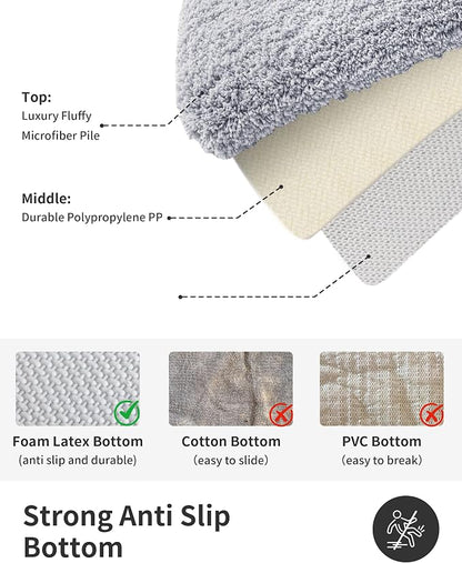 ILANGO Silver Bathroom Rugs 36" × 24" Non Slip & Super Absorbent Extra Thick Soft, Washable Bath Mat for Floor, Microfiber Plush Shaggy Bath Rug with Tub for Bathtub Shower Room Sink