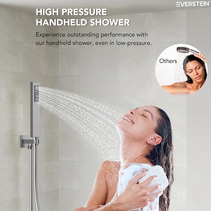 10" High-Pressure Rainfall Shower Faucet, Celling Mount Dual Shower Head System, Brushed Nickel