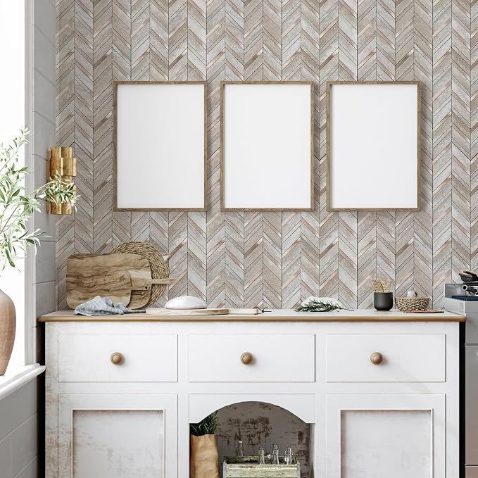 Yipscazo 10-Sheet Beige Slate Herringbone Peel and Stick Backsplash for Kitchen Walls,Heat Resistant PVC Mixed Metal Stick on Backsplash Tiles,Waterproof Peel and Stick Tile for Bathroom&Shower