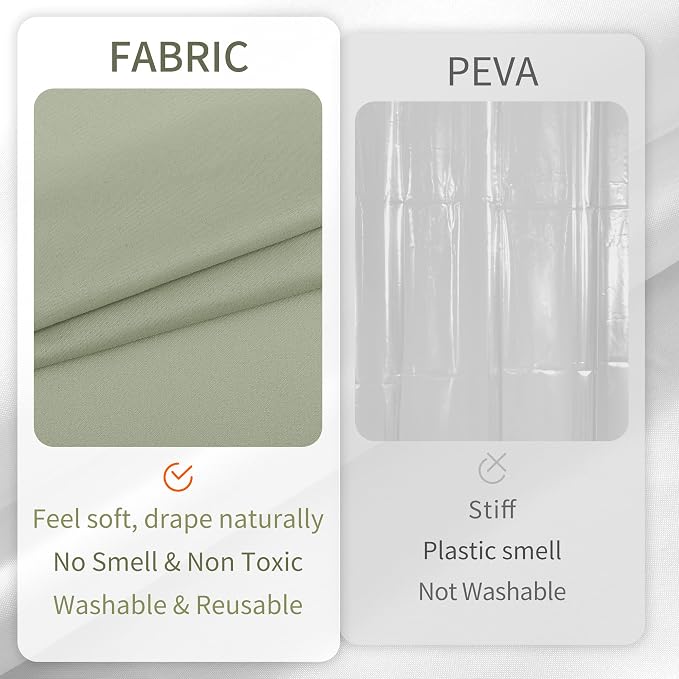ALYVIA SPRING Stall Waterproof Fabric Shower Curtain or Liner Sage, 36x72 | 2 Magnets, Soft Cloth & Hotel Quality, Machine Washable, Light-Weight, Stall Size
