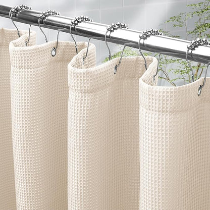 AmazerBath Waffle Shower Curtain, Cream Yellow Fabric, Hotel Quality, Heavy Duty, 36 x 72 Inches