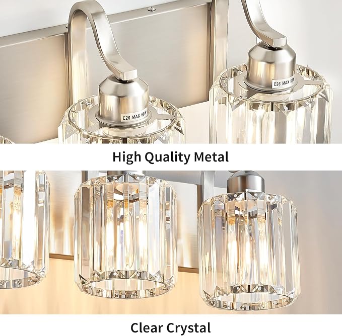 Crystal Bathroom Lighting Fixtures Over Mirror, 6 Light Brushed Nickel Vanity Light, Modern Bath Wall Sconce Lighting for Bedroom Living Room (Exclude Bulb)