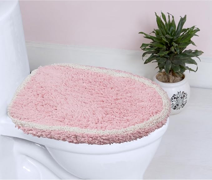 Home Weavers Allure Collection Toilet Lid Seat Cover, Elastic Edges, 100% Cotton Soft Universal Fit for Standard Oblong Round Elongated Bath Room Bowl Lids, Washable, 18"x18" Toilet Lid Cover, Pink