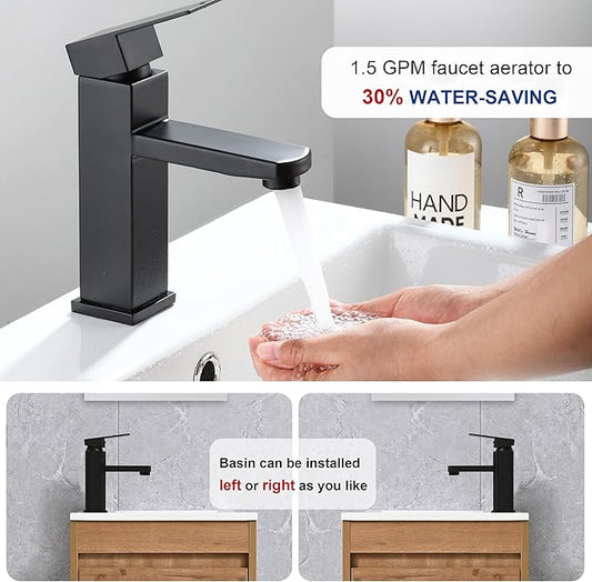16" Bathroom Vanity Sink Combo for Small Space, Wall Mounted Bathroom Cabinet Set with White Resin Basin Sink Top Black Faucet Pop Up Drain Nature