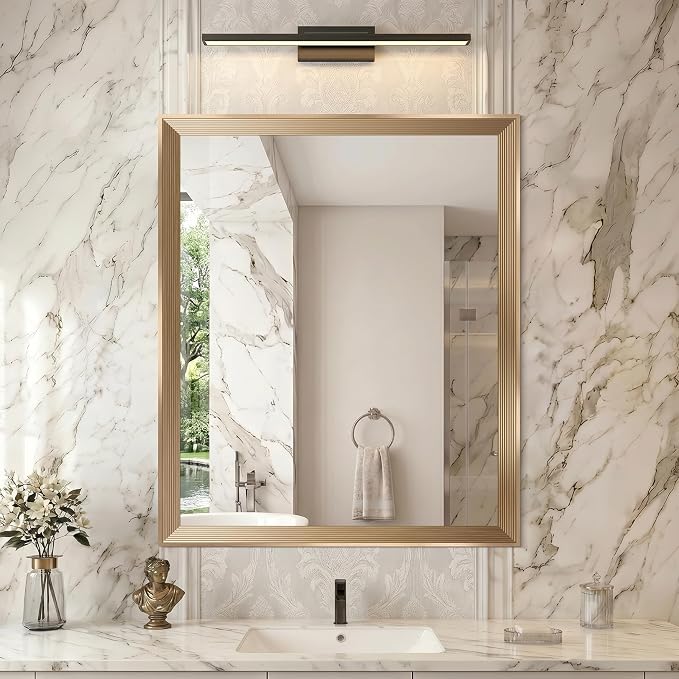 DESBING 30"x36" Gold Bathroom Mirrors for Over Sink | Tempered Glass, Metal Frame, Rectangle Vanity Wall Mirror for Bathroom, Living Room, Bedroom, Horizontally or Vertically