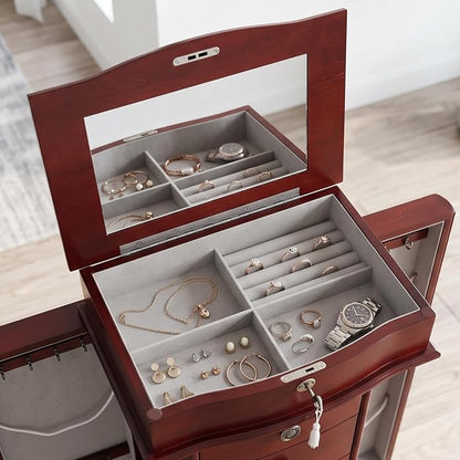 Hives and Honey Noelle Standing Jewelry Armoire, Locking Organizer with Mirror, 7 Drawers, Side Doors, Necklace Hooks, Ring Rolls, Jewelry Box for Earrings, Bracelets, and More