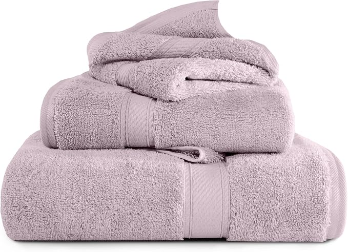 SUPERIOR Egyptian Cotton Ultra Plush & Absorbent, 3 Piece Set, Purple | Quick Dry, Soft Luxury Towel Set, Bath Essentials, Guest Bath, Spa, 1 Bath, 1 Hand, 1 Face Towels, Madeline Towels