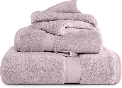 SUPERIOR Egyptian Cotton Ultra Plush & Absorbent, 3 Piece Set, Purple | Quick Dry, Soft Luxury Towel Set, Bath Essentials, Guest Bath, Spa, 1 Bath, 1 Hand, 1 Face Towels, Madeline Towels