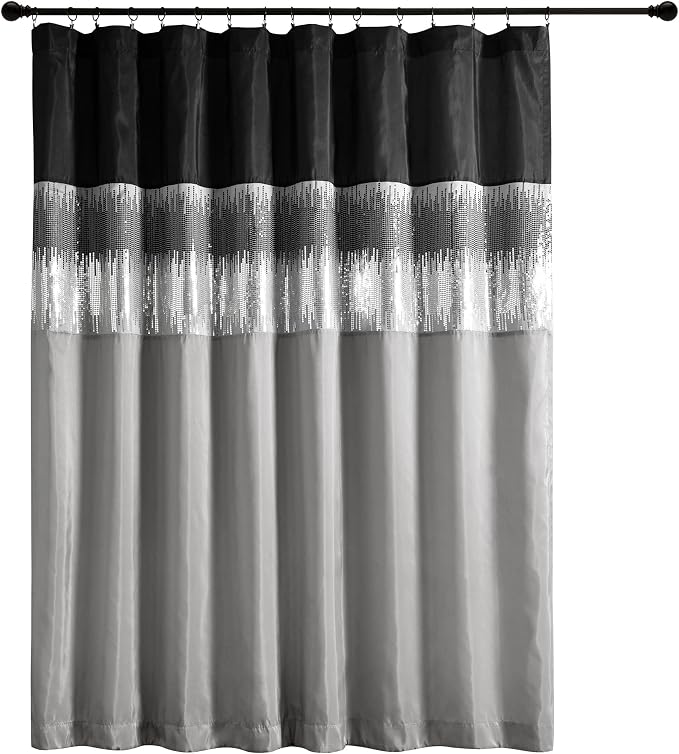 Lush Decor Night Sky Window Curtain Panel, Single, 100" W x 84" L, Black & Gray - Sequin Curtains - Sparkly Photo Backdrop - Modern Glam Decor - Extra Wide Long Curtains For Bedroom & Living Room