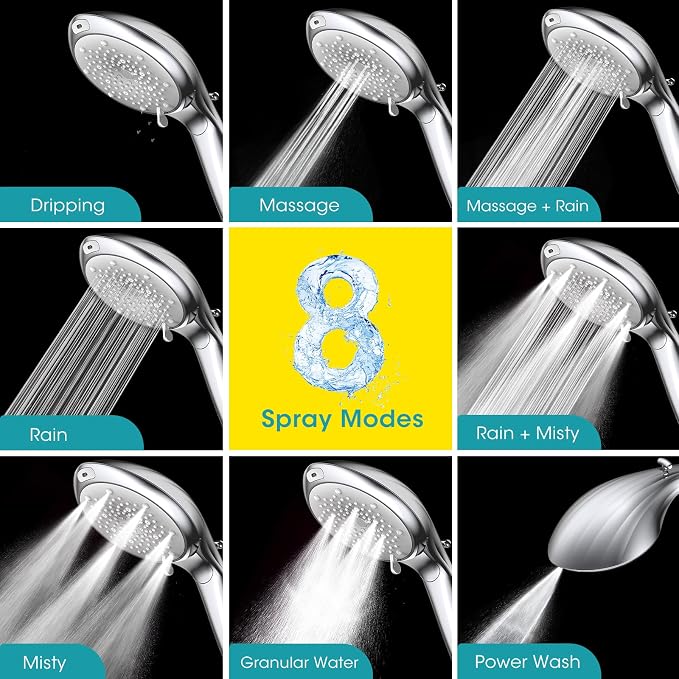 Filtered Shower Head with Handheld, High Pressure 8 Sprays, Chrome | 80" Long Stainless Hose, Built-in Power Wash, Water Softener Filter Beads for Hard Water - Remove Chlorine, Reduce Dry Skin