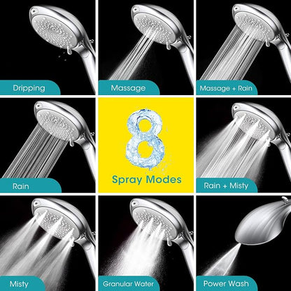 Filtered Shower Head with Handheld, High Pressure 8 Sprays, Chrome | 80" Long Stainless Hose, Built-in Power Wash, Water Softener Filter Beads for Hard Water - Remove Chlorine, Reduce Dry Skin