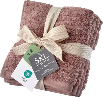 SKL Home CloudSoft Washcloth Set, 4-Piece, 100% Cotton Luxury, Clay | Premium spa-level quality. 520 GSM weight. Ultra plush & absorbent.