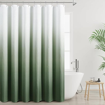 Shower Curtain 78 inches Long for Bathroom 1 Panel Olive Green | Ombre Waffle, Shower Curtains with Hook, Water Repellent, Boho Farmhouse, Simple Modern Bath Decor, Machine Washable, 78x78
