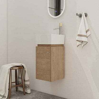 12" Bathroom Vanity with Sink, 12 Inch Floating Bathroom Vanity for Small Space, Modern Bathroom Vanity, Brown Wall Mounted Cabinet Set