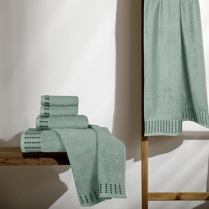 Ultra Soft 6 Pack Cotton Towel Set, Contains 2 Bath Towels 28x55 inch, 2 Hand Towels 16x24 inch & 2 Wash Cloths 12x12 inch, Ideal Everyday use, Compact & Lightweight - Jade