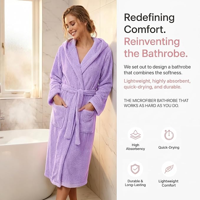 PJGGZ Hooded Bathrobes for Women, Soft Long Towel Robes for Women - Quick Dry yet Warm