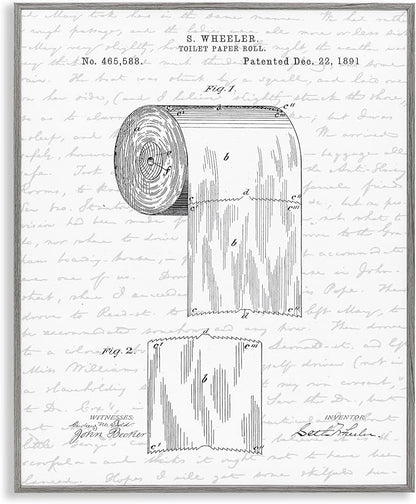 Stupell Industries 'Vintage Toilet Paper Roll Patent', Framed Giclee Art, Gray, 24 x 30 Inches, Easy to Hang and Sturdy, Made in USA, by Lettered and Lined