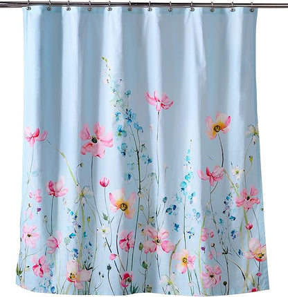 Maison d' Hermine Shower Curtain 100% Cotton One Panel 70"x72" Washable Fabric Shower Curtains for Bathroom, Easy Hanging with 12 Button Holes - Home Hotel Spa Easter Gifts (Delphinium - Cyan)