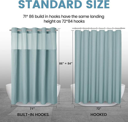 EUTXL Heavyweight Fog Blue Long No Hook Shower Curtain with Snap in Liner,256GSM Waffle Weave Shower Curtains for Bathroom,71W x 86H