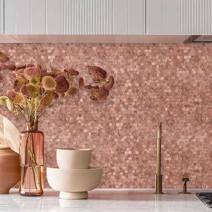 STICKGOO Peel and Stick Backsplash Tiles, Stick on Mosaic Self Adhesive Tiles, 3D Hexagon Backsplash for Kitchen Bathroom Fireplace Vanity (8PCS, Rose Gold)
