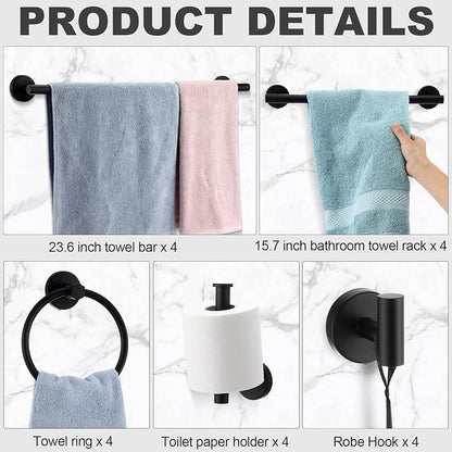 Gisafai 20 Pcs Matte Black Bathroom Accessories Hardware Set Black Towel Racks for Bathroom SUS304 Stainless Steel 23.6 Inch Towel Bar Ring Toilet Paper Holder Robe Hooks for Wall Mounted