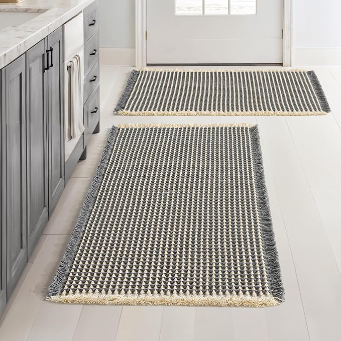 MIULEE Set of 2 Waffle Bathroom Rugs Dark Grey&Yellow Bath Mat 24x36 Inch | Non Slip, Super Absorbent, Washable, Ultra Soft, Rubber Backed, Large Bath Rugs for Bathroom Floor Tub Shower