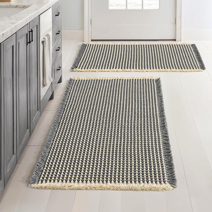 MIULEE Set of 2 Waffle Bathroom Rugs Dark Grey&Yellow Bath Mat 24x36 Inch | Non Slip, Super Absorbent, Washable, Ultra Soft, Rubber Backed, Large Bath Rugs for Bathroom Floor Tub Shower