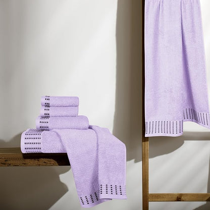 Ultra Soft 6 Pack Cotton Towel Set, Contains 2 Bath Towels 28x55 inch, 2 Hand Towels 16x24 inch & 2 Wash Cloths 12x12 inch, Ideal Everyday use, Compact & Lightweight - Purple