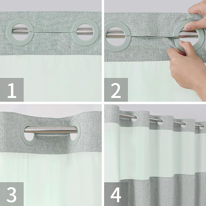 eachope No Hook Fabric Shower Curtain with Snap-in Liner,60x74 Sage Green | Linen Texture,230GSM Thick Fabric,Hotel Luxury Decor,Mesh Window,Waterproof & Machine Washable,for Shower Stall or Bathroom