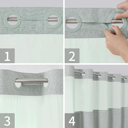 eachope No Hook Fabric Shower Curtain with Snap-in Liner,60x74 Sage Green | Linen Texture,230GSM Thick Fabric,Hotel Luxury Decor,Mesh Window,Waterproof & Machine Washable,for Shower Stall or Bathroom