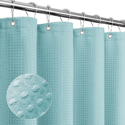 Long Teal Fabric Shower Curtain, 72 x 78 | Tall Cloth-Textured Shower Curtain for Bathroom, Water Repellent, Machine Washable