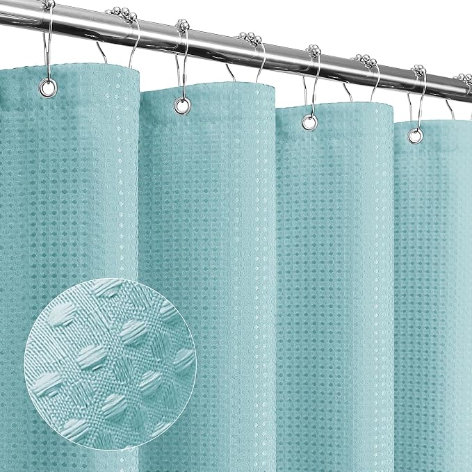 Small Stall Teal Fabric Shower Curtain, 36 x 72 | Narrow Half Cloth-Textured Shower Curtain for Bathroom, Water Repellent, Machine Washable