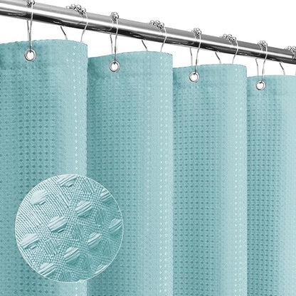 Small Stall Teal Fabric Shower Curtain, 36 x 72 | Narrow Half Cloth-Textured Shower Curtain for Bathroom, Water Repellent, Machine Washable
