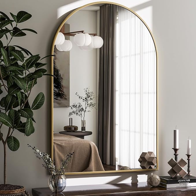 HARRITPURE 22"x30" Arched Bathroom Mirror Wall Mounted Gold Arch Mirror | Vanity Aluminum Alloy Frame Arch Wall Mirror for Living Room, Bedroom, Entryway