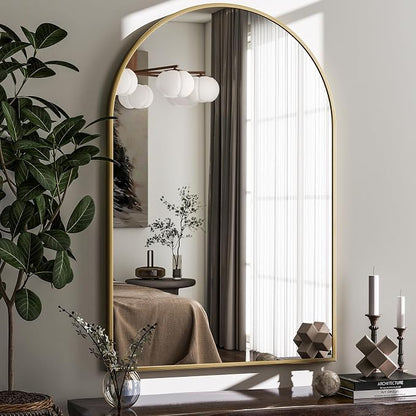 HARRITPURE 20"x30" Arched Bathroom Mirror Wall Mounted Gold Arch Mirror | Aluminum Alloy Frame Modern Mirror for Living Room, Bedroom and Entryway