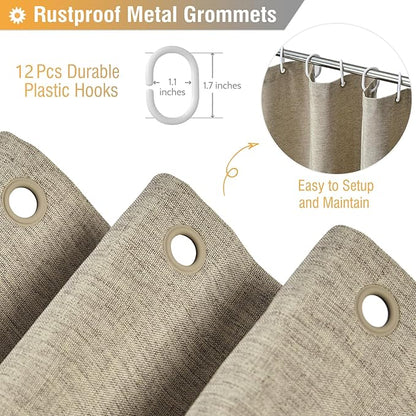 BTTN Fabric Shower Curtain - Linen Textured Weighted Cloth Shower Curtain Set with 12 Plastic Hooks, Hotel Spa Luxury Neutral Decorative Bath Curtains for Bathroom, Machine Washable - 72x72, Khaki/Tan