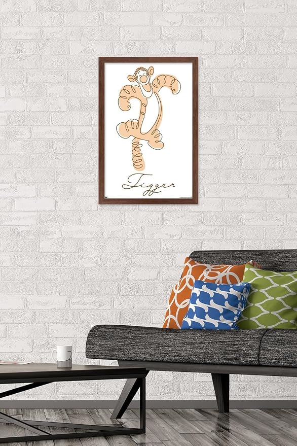 Trends International Disney Simple Moments Line Art - Tigger Wall Poster, 22.4L x 14.7W, Mahogany Framed Version