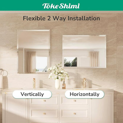 TokeShimi 48x30 Frameless Bathroom Mirror Rectangle, Tempered Beveled Mirror for Bathroom Vanity with 1" Beveled Edge, Shatterproof Modern Wall Mirrored for Living Room, Entryway, Restroom