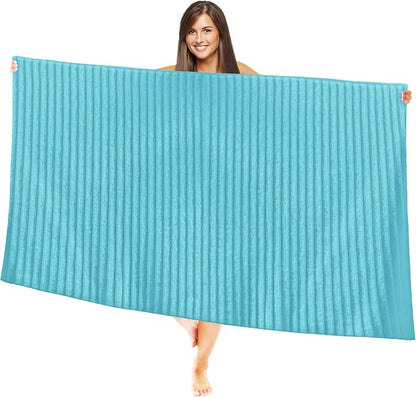 Elegant Comfort 100% Turkish Cotton Corduroy Ribbed Luxury Jumbo Bath Towel Ultra Soft - 35 x 70 Inch - Luxury Spa Premium Hotel Quality Highly Absorbent and Quick Dry Large Bath Towel, Aqua