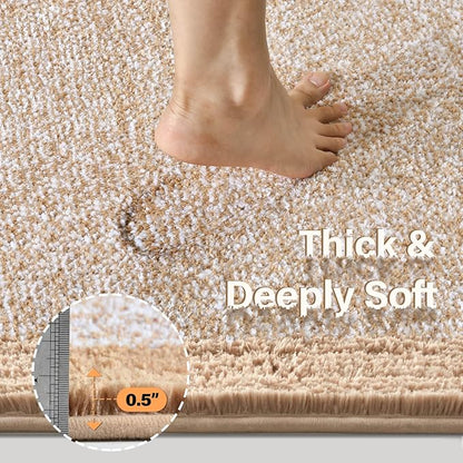 60x24 Long Bathroom Rugs Washable Non Slip, Beige Bath Mat for Bathroom Floor Tub, Soft Absorbent Quick Dry Mats for Shower,Bathtub,Home Decor
