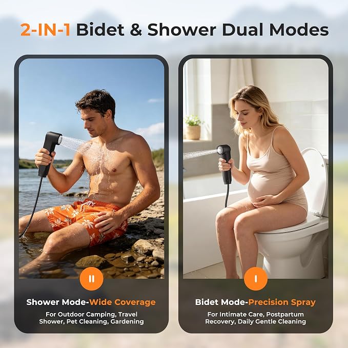 Portable Bidet for Travel Electric Handheld Sprayer 2.5L Large Tank | Dual Spray Modes One-Twist Adjust, 1600mAh Battery, LED Display USB-C Rechargeable, IPX6 Waterproof, for Women Men