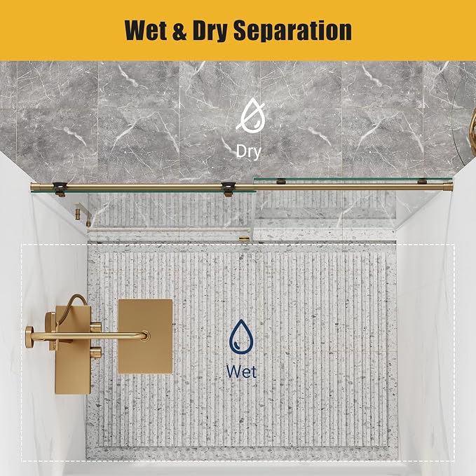 Shower Glass Door with Waterroof Seal Strip (56-60" W x 75 "H), Frameless Shower Sliding Door with Clear SGCC Tempered Glass 5/16" (8mm), Stainless Steel Hardware, Gold