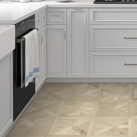 12-Pack Peel and Stick Floor Tile, 12" x 12" Pinwheel SPC Self-Adhesive Luxury Vinyl Flooring, Wood-Look Groutable Backsplash Tile for Kitchen Bathroom, Natural Oak, Covers 12 Sq. Ft.